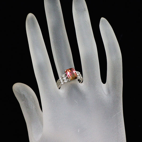 Pt900 ウォーターメロン/パーティーカラードトルマリン ダイヤモンド リング 2.75ct D0.45ct