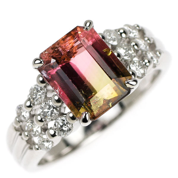 Pt900 ウォーターメロン/パーティーカラードトルマリン ダイヤモンド リング 2.75ct D0.45ct