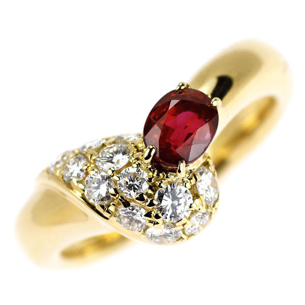 ミラショーン K18YG ルビー ダイヤモンド リング 0.65ct D0.42ct