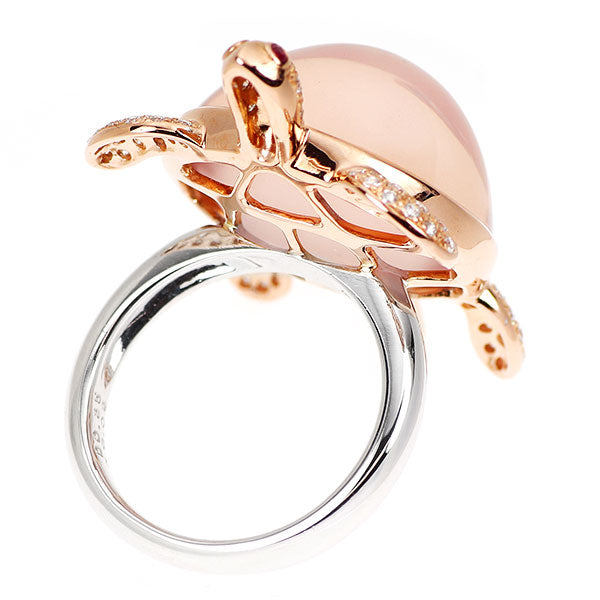 K18WG/PG ローズクォーツ ルビー ダイヤモンド リング 27.50ct R0.03ct D0.35ct 亀  ホヌ