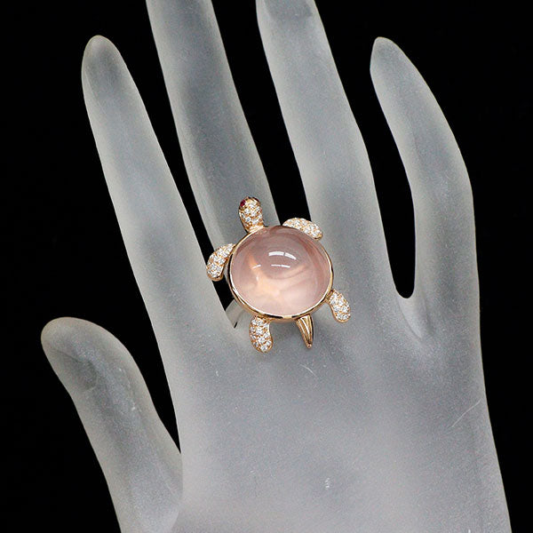 K18WG/PG ローズクォーツ ルビー ダイヤモンド リング 27.50ct R0.03ct D0.35ct 亀  ホヌ
