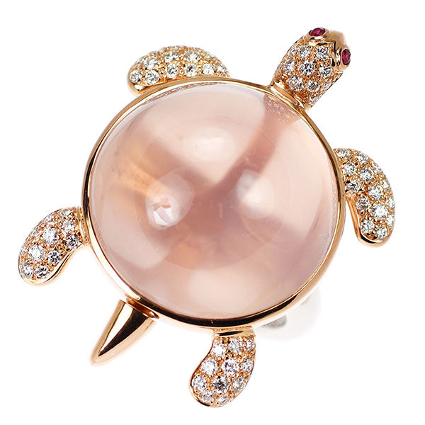 K18WG/PG ローズクォーツ ルビー ダイヤモンド リング 27.50ct R0.03ct D0.35ct 亀  ホヌ