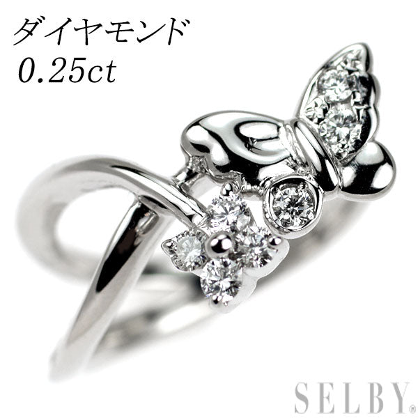 K18WG ダイヤモンド リング 0.25ct  蝶 フラワー