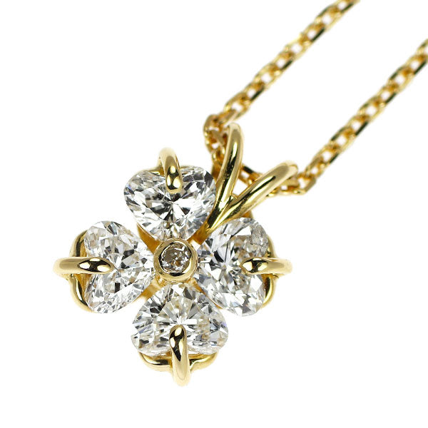 K18YG ダイヤモンド ペンダントネックレス 1.06ct フラワー クローバー