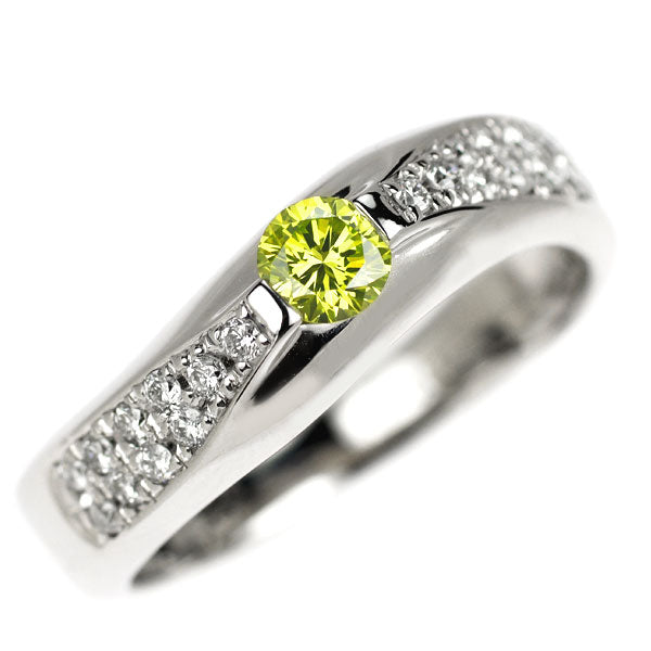 Pt900 アップルグリーン/カラーレス ダイヤモンド リング 0.232ct D0.21ct