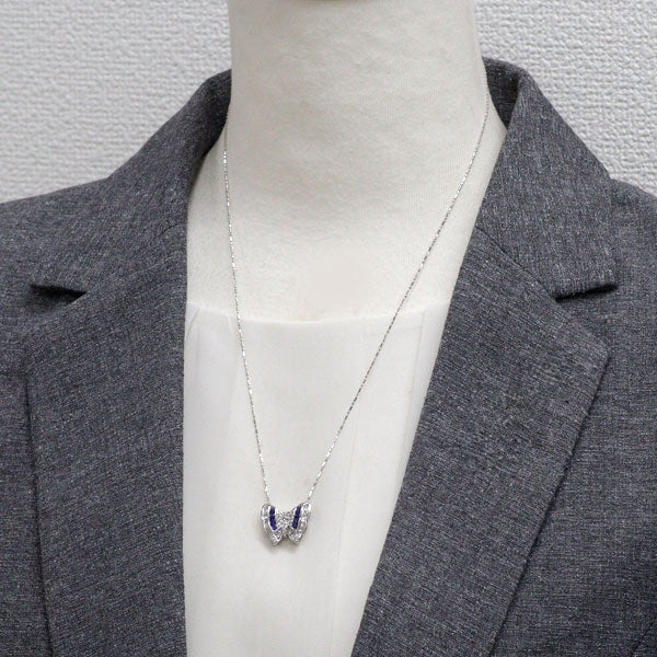 K18WG サファイア ダイヤモンド ペンダントネックレス 蝶