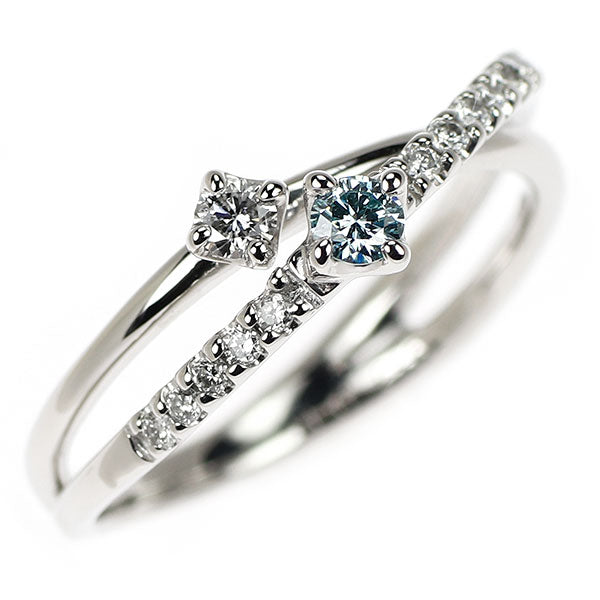 Pt900 アイスブルー/カラーレス ダイヤモンド リング 0.19ct D0.10ct