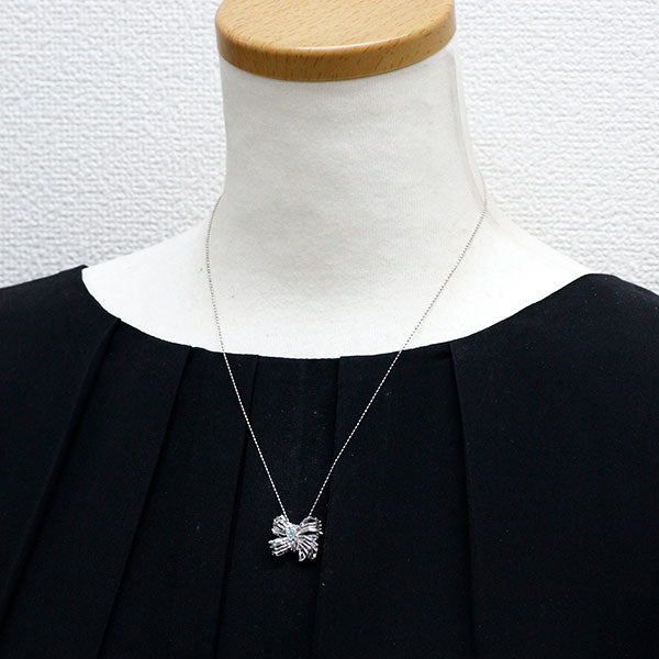 K18WG パライバトルマリン ダイヤモンド ペンダントネックレス 0.12ct D0.40ct リボン