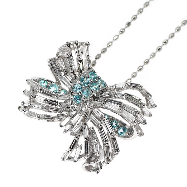 K18WG パライバトルマリン ダイヤモンド ペンダントネックレス 0.12ct D0.40ct リボン