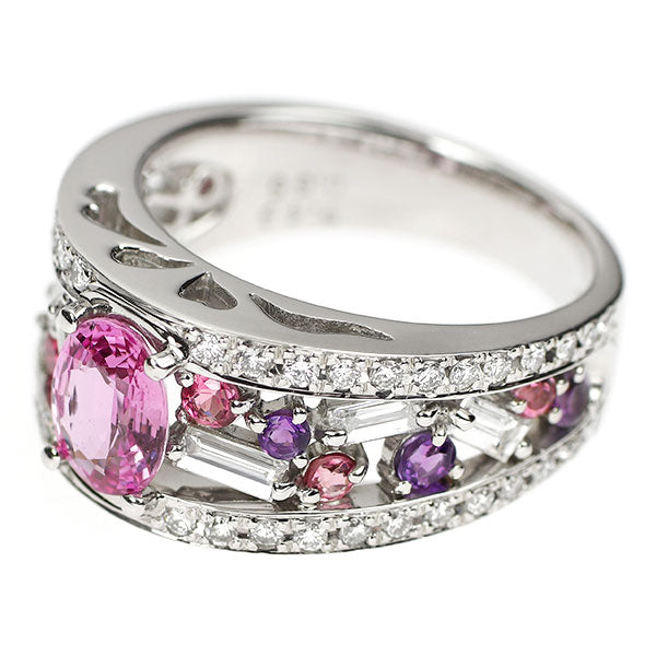 Pt900 ピンクサファイア カラーストーン ダイヤモンド リング 1.18ct CS0.49ct D0.66ct