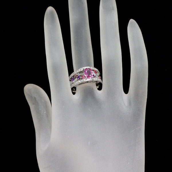 Pt900 ピンクサファイア カラーストーン ダイヤモンド リング 1.18ct CS0.49ct D0.66ct