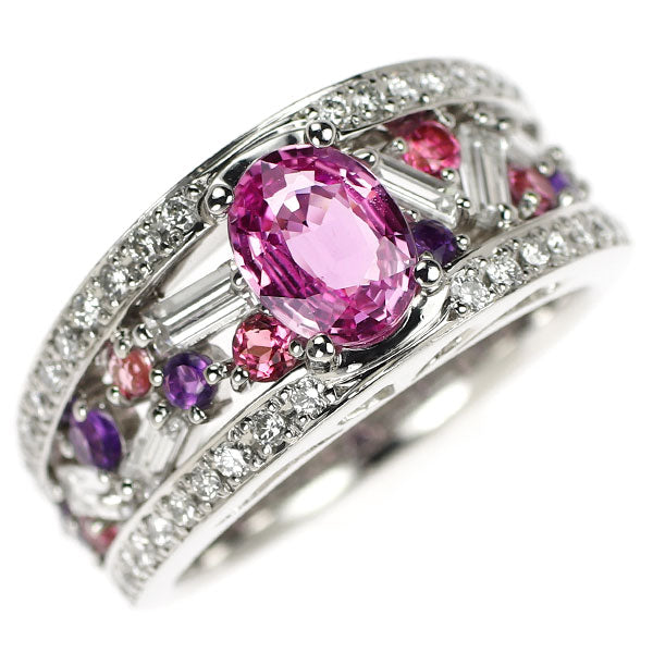 Pt900 ピンクサファイア カラーストーン ダイヤモンド リング 1.18ct CS0.49ct D0.66ct