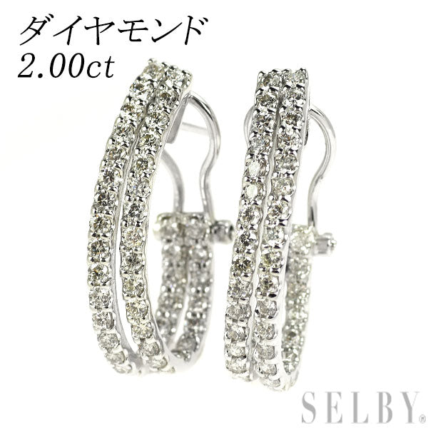 K18WG ダイヤモンド ピアス 2.00ct  フープ