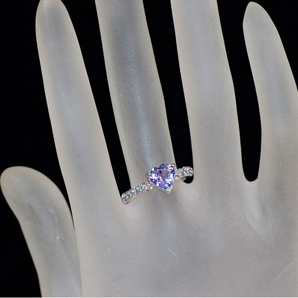 T様御専用 K18WG ハートシェイプタンザナイト ピンクサファイア ダイヤモンド パライバトルマリン リング 1.16ct PS0.12ct D0.09ct T0.10ct PT0.12