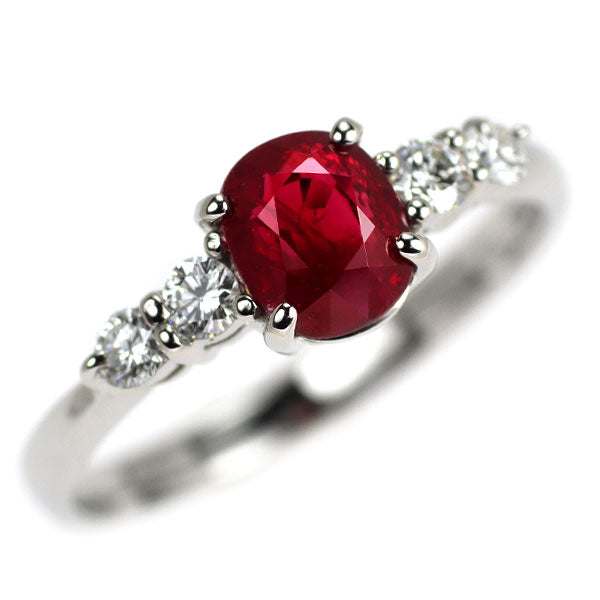 Pt900 ビルマ産ピジョンブラッド ルビー ダイヤモンド リング 1.02ct D0.182ct