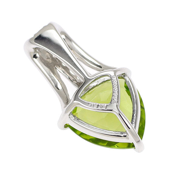 K18WG トリリアントシェイプ ペリドット ダイヤモンド ペンダントトップ 3.71ct D0.08ct