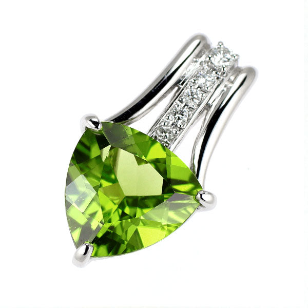 K18WG トリリアントシェイプ ペリドット ダイヤモンド ペンダントトップ 3.71ct D0.08ct