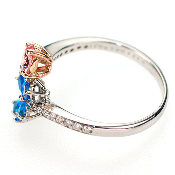 新品 Pt900/K18 アウイナイト パパラチアサファイア ダイヤモンド リング 0.21ct S0.353ct D0.11ct 希少【エスコレ】
