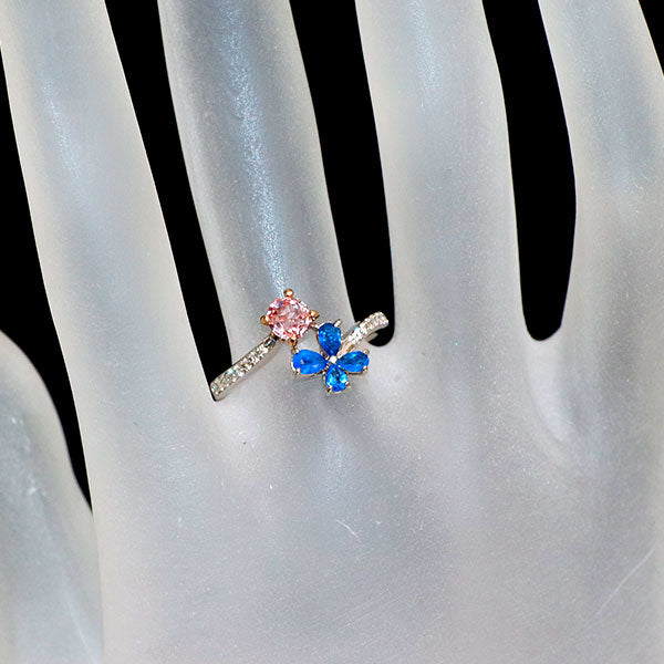 新品 Pt900/K18 アウイナイト パパラチアサファイア ダイヤモンド リング 0.21ct S0.353ct D0.11ct 希少【エスコレ】