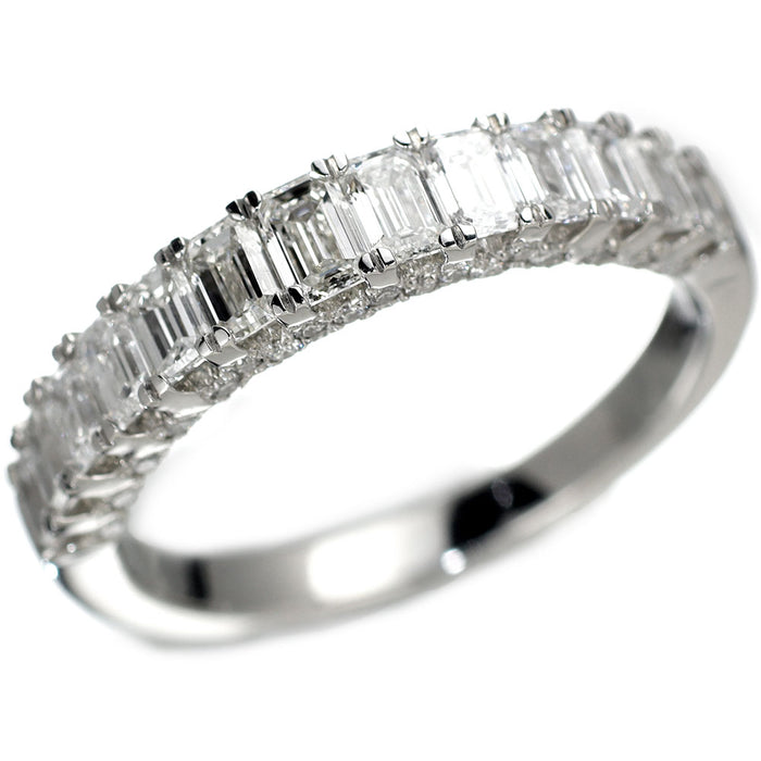 新品 Pt950 エメラルドカット/ラウンド ダイヤモンド リング D1.35ct 【エスコレ】 ハーフエタニティ