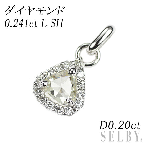 新品 K18WG/Pt900 ペアシェイプローズカットダイヤモンド ペンダントトップ 0.241ct L SI1 D0.20ct【エスコレ】