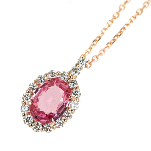新品 K18PG 非加熱パパラチアサファイア ダイヤモンド ペンダントネックレス 0.732ct D0.20ct【エスコレ】