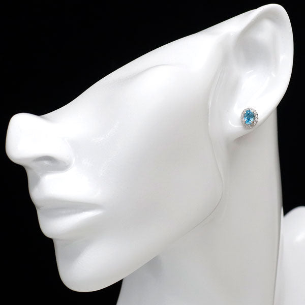 新品 Pt950/ Pt900 カンボジア産ラタナキリブルージルコン ダイヤモンド ピアス 1.60ct D0.24ct 【エスコレ】