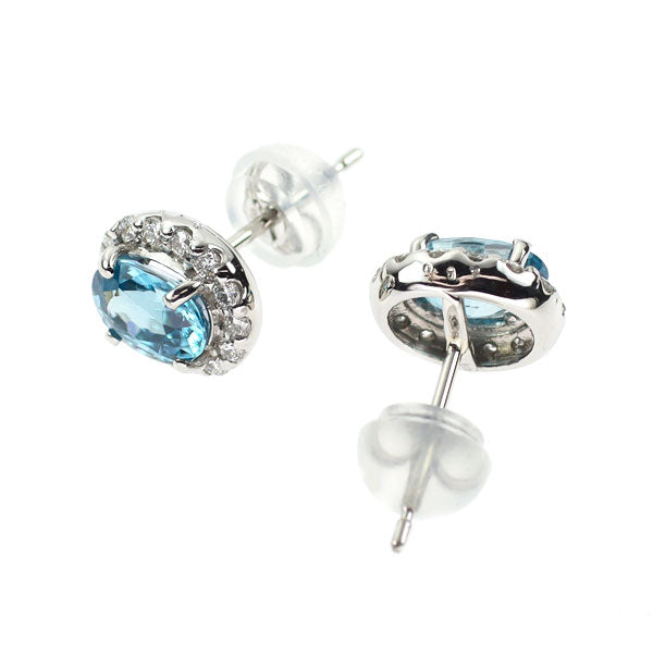 新品 Pt950/ Pt900 カンボジア産ラタナキリブルージルコン ダイヤモンド ピアス 1.20ct D0.24ct【エスコレ】