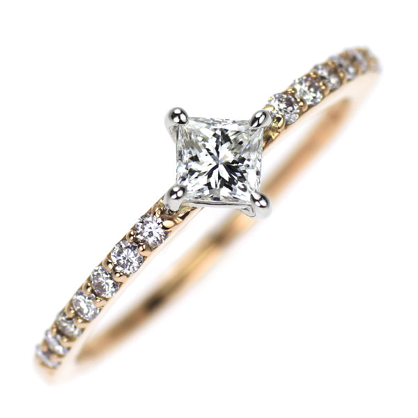 GSTV K18PG/ Pt950 プリンセスカット ダイヤモンド リング 0.32ct D VVS2 0.17ct