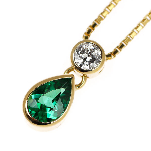 K18YG ブラジル産 パライバトルマリン ダイヤモンド ペンダントネックレス 0.40ct D0.13ct