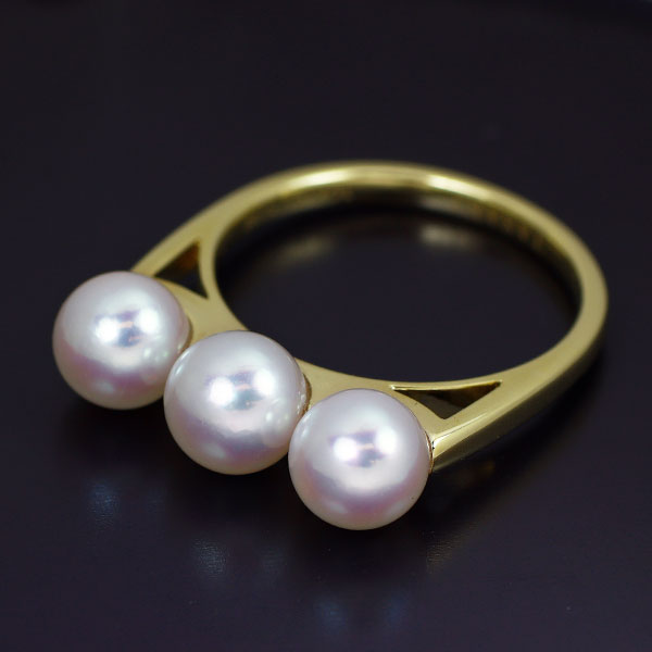 田崎真珠 K18YG アコヤ真珠 リング バランスエラ 径約 6.3-6.5mm 《セルビー銀座店》【中古】