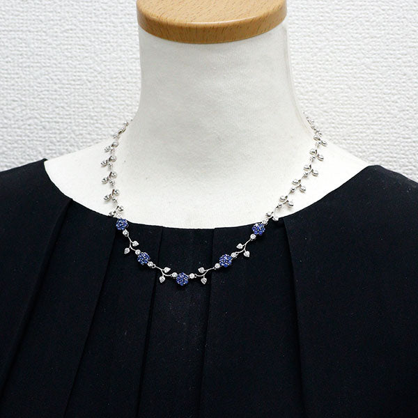 K18WG サファイア ダイヤモンド ネックレス 2.60ct D0.60ct