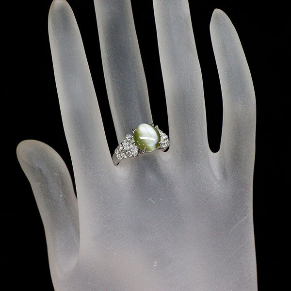 Pt900 クリソベリルキャッツアイ ダイヤモンド リング 4.09ct D0.88ct