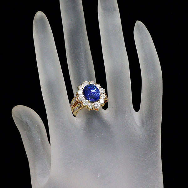 K18YG オーバル サファイア ダイヤモンド リング 6.61ct