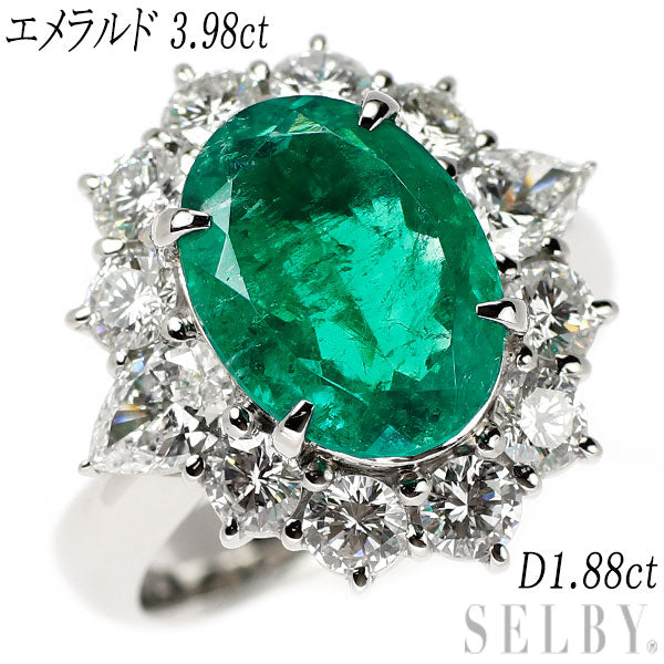 Pt900 エメラルド ダイヤモンド リング 3.98ct D1.88ct