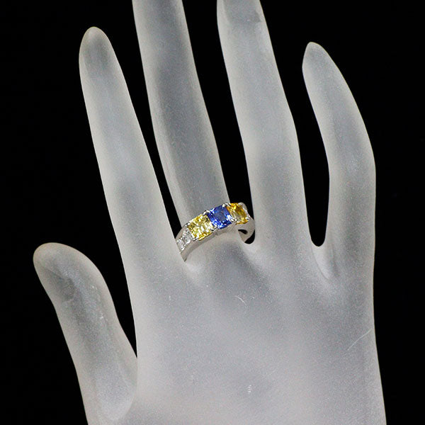 Pt900 ブルー/イエロー サファイア ダイヤモンド リング 3.26ct D0.335ct
