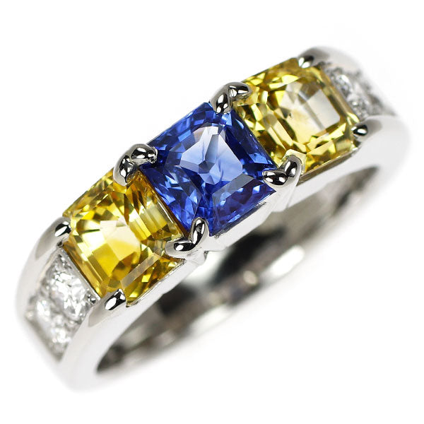 Pt900 ブルー/イエロー サファイア ダイヤモンド リング 3.26ct D0.335ct