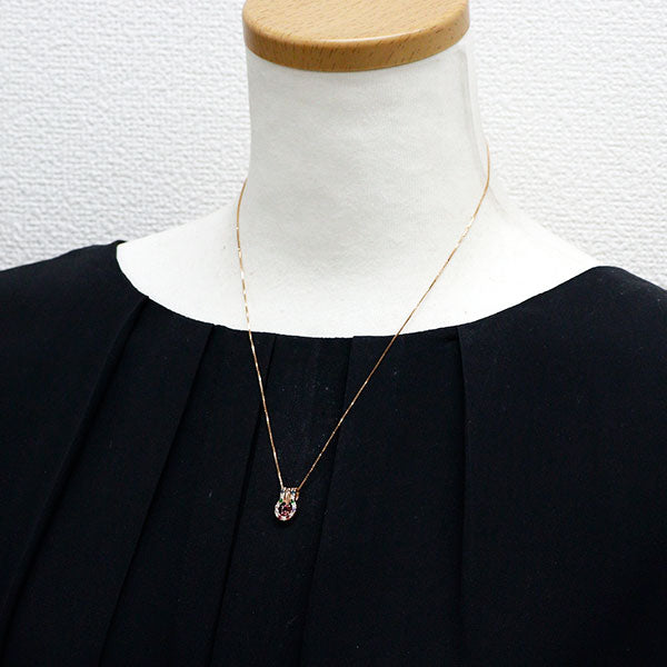 K18PG ピンクトルマリン カラーストーン ダイヤモンド ペンダントネックレス 0.24ct D0.11ct 3Way
