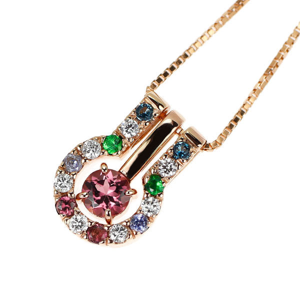 K18PG ピンクトルマリン カラーストーン ダイヤモンド ペンダントネックレス 0.24ct D0.11ct 3Way