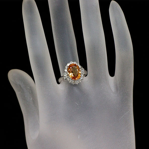 Pt900 インペリアルトパーズ ダイヤモンド リング 3.74ct 0.60ct
