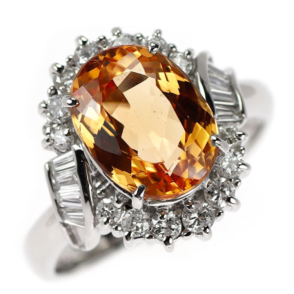 Pt900 インペリアルトパーズ ダイヤモンド リング 3.74ct 0.60ct