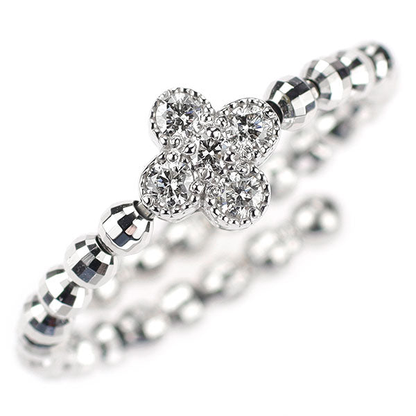 K18WG ダイヤモンド リング 0.15ct フラワー 形状記憶