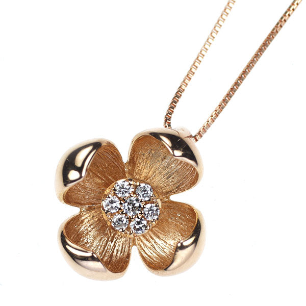 K18PG ダイヤモンド ペンダントネックレス 0.09ct フラワー