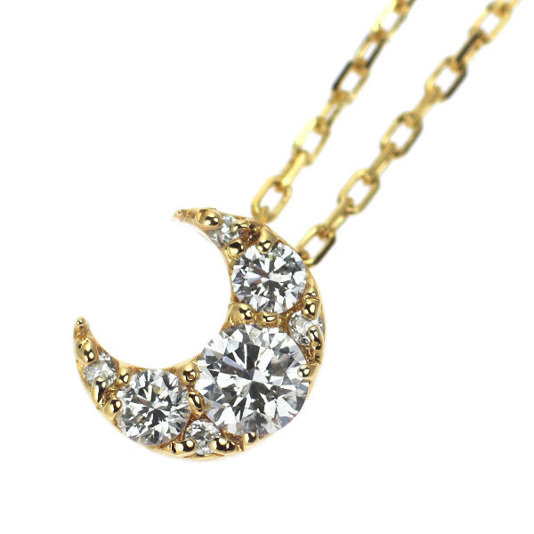 K18YG ダイヤモンド ペンダントネックレス 0.16ct 月 リバーシブル