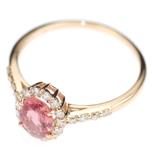 新品 K18PG 非加熱パパラチア サファイア ダイヤモンド リング 0.778ct D0.27ct 【エスコレ】