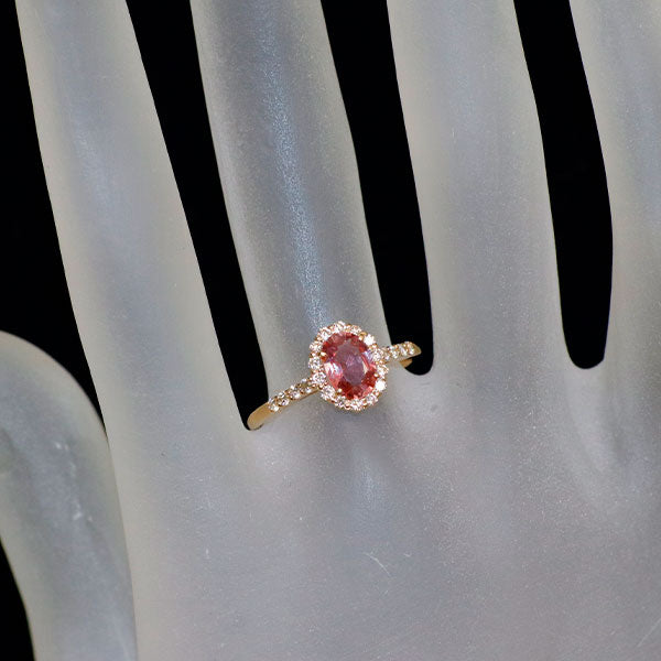 新品 K18PG 非加熱パパラチア サファイア ダイヤモンド リング 0.778ct D0.27ct 【エスコレ】