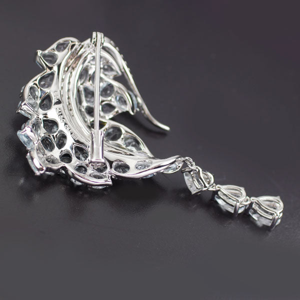 K18WG アクアマリン ダイヤモンド ブローチ 7.09ct D0.17ct