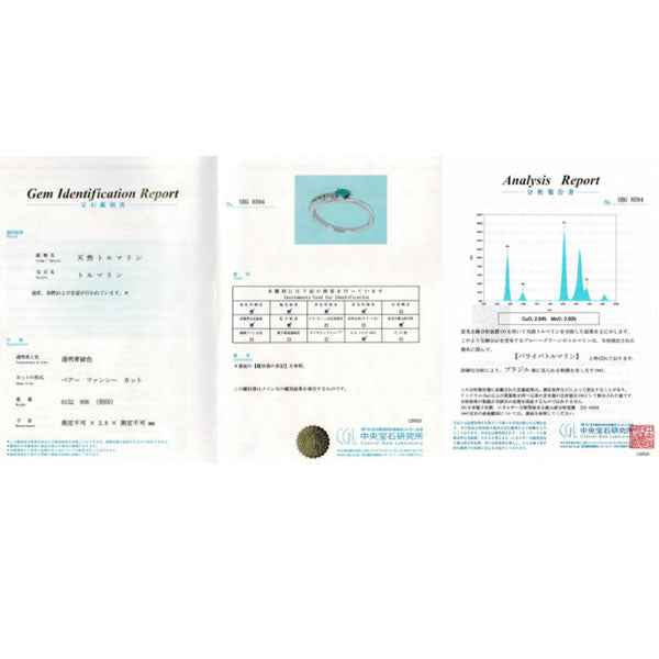 K18WG ブラジル産パライバトルマリン ダイヤモンド リング 0.152ct D0