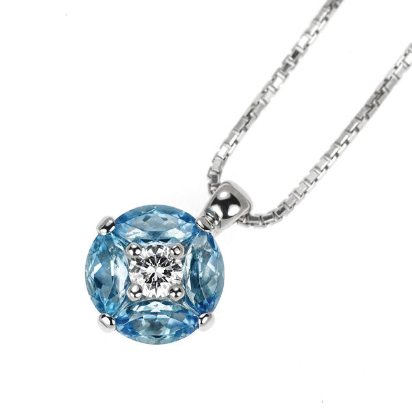 Pt900/ Pt850 アクアマリン ダイヤモンド ペンダントネックレス 0.95ct D0.16ct