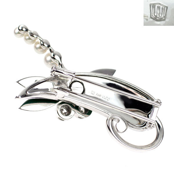 ウォルサム エナメル/ K18WG アコヤ真珠 シェル ダイヤモンド ブローチ 径約3.0-5.6mm D0.20ct トンボ 昆虫